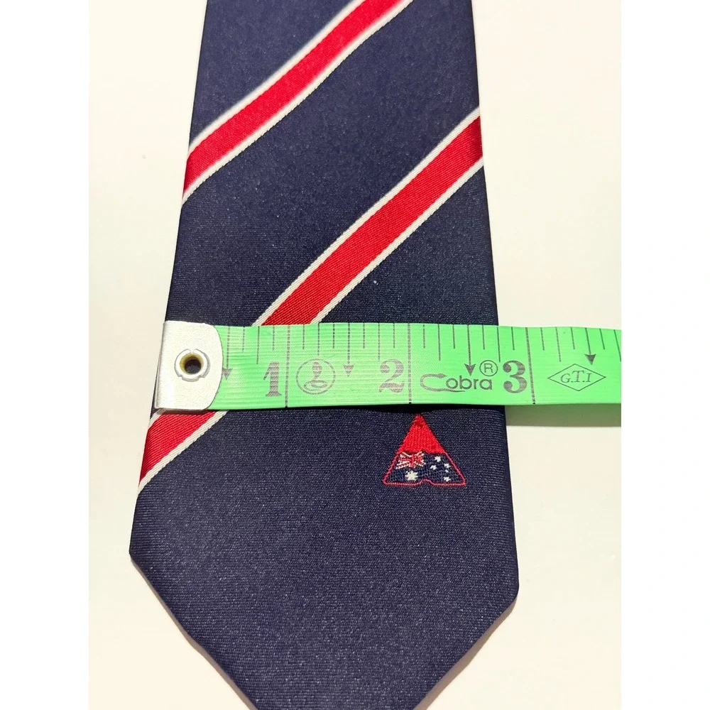 Austico Necktie Navy Blue Red Striped Australian Flag Crest Preppy Tie